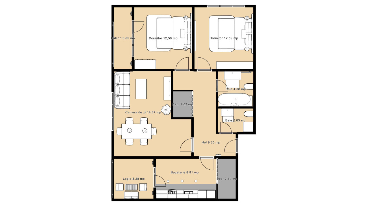 Apartament 3 camere - Nou - etaj 1 - Selimbar