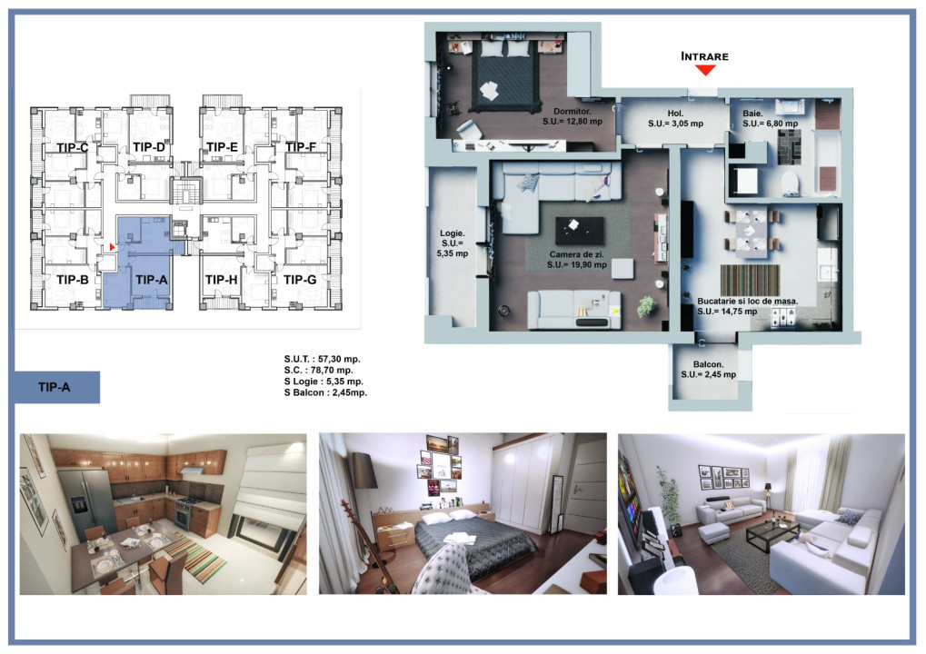 Apartament 2 camere - Decomandat - Etaj Parter